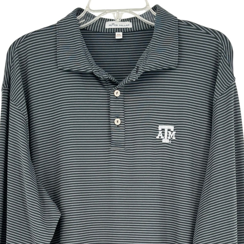 Peter Millar Texas A&M Aggies Long Sleeve Jersey Polo Mens XXL Gray Striped Logo